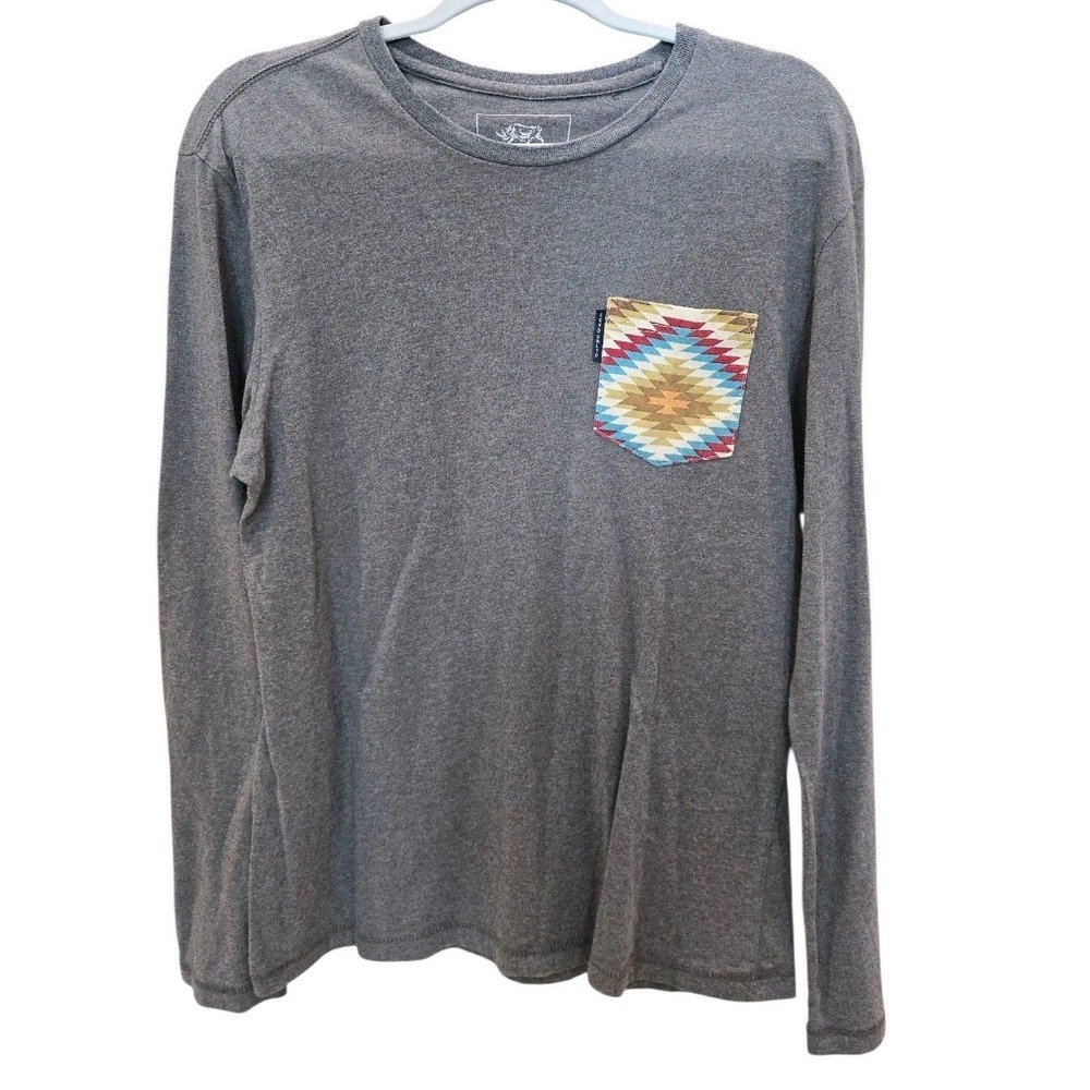 ECKO Unltd Men's Grey Long Sleeve T-Shirt Aztec Geometric Pattern Pocket  #1092